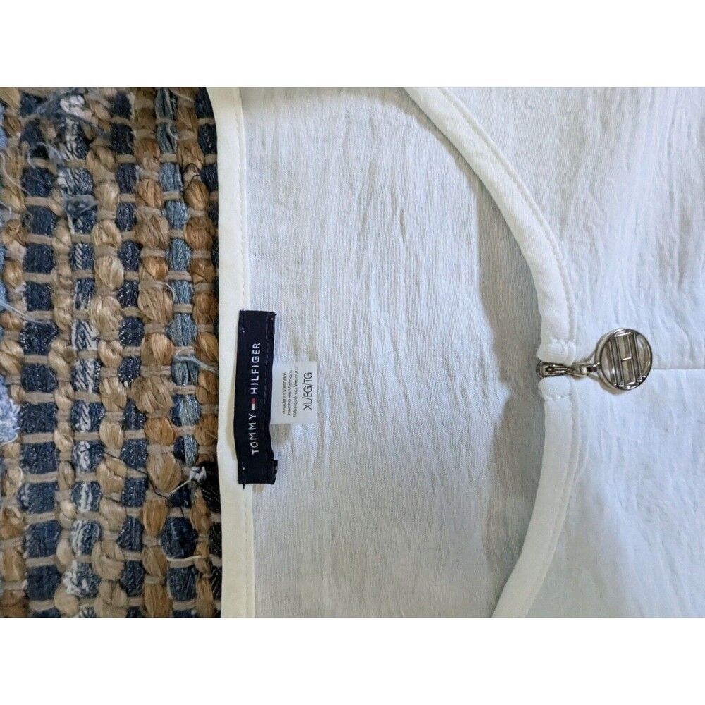Tommy Hilfiger XL White Textured Drawstring Shirt Top Gold Zip Up Logo - Picture 6 of 8